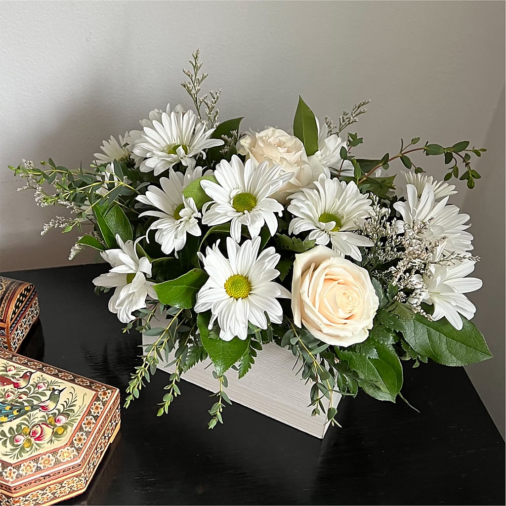 Fresh Linen Box Bouquet – COCO'S FLOWER BAR, Mckinney TX