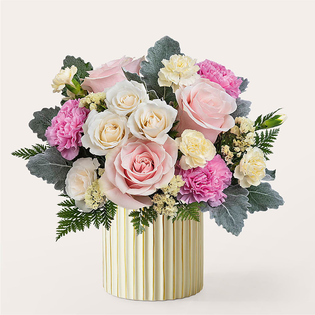 Blissful Moments Bouquet with Ivory Vase – COCO'S FLOWER BAR, Mckinney TX