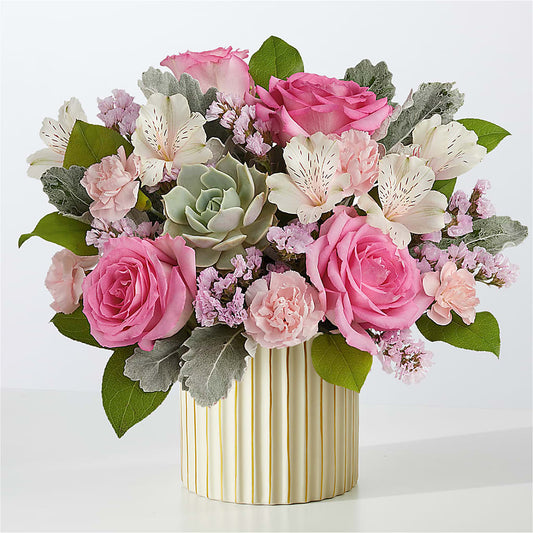 Dusty Rose Bouquet with Ivory Vase – COCO'S FLOWER BAR, Mckinney TX