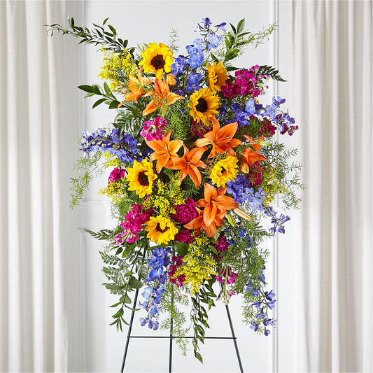 Sunlit Memories Standing Spray (Standard) – COCO'S FLOWER BAR, Mckinney TX