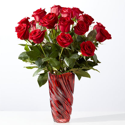 Classic Love Red Rose Bouquet with Luxe Swirl Vase – COCO'S FLOWER BAR, Mckinney TX