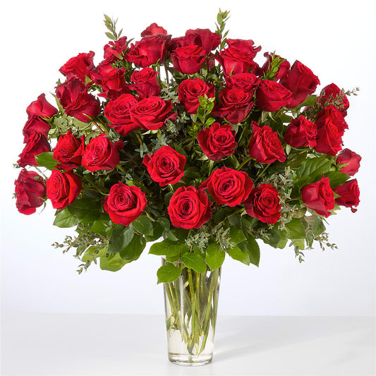 Forever Yours Fifty Stem Red Rose Bouquet – COCO'S FLOWER BAR, Mckinney TX