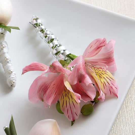 Pink Peruvian Lily Boutonniere – COCO'S FLOWER BAR, Mckinney TX